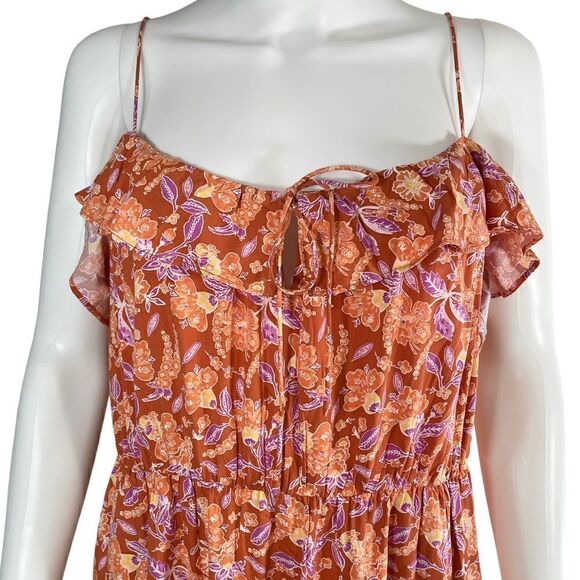 J. Crew Sleeveless Ruffle Floral Maxi Dress Orange Large - Picture 4 of 12